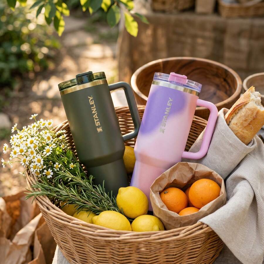 Stanley 40 Oz Combo 2-Pack (Cypress Green + Pink With Purple) Leakproof ProTour Flip Straw & H2.0 FlowState Tumbler | Double Wall Vacuum Insulated Stainless Steel Travel Mug With Handle & Straw Lid | Valentine's Day Gifts For Her Him, Mother's Day, New Year Christmas Birthday Presents | Free Shipping - Màu xanh lá cây đậm - Xem 1
