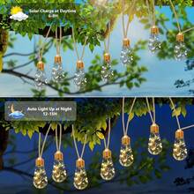 1 pieza 5m 10LED/8m 20LED Luces de cuerda de cáñamo con alimentación solar y cable de cobre, opciones de luz blanca cálida o colorida, adecuadas para fiesta, camping, hogar, balcón y decoración del patio - Lámpara de papaya con cuerda de cáñamo dorada - Ver 7