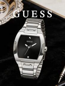 Guess Men's Quartz Watch Silver Tone Tonneau Case Black Dial Stainless Steel Bracelet Minimalist Dress Watch for Office Business Meeting Formal Dinner Date Night Casual Errands Ideal Gift for Him on Birthday Graduation Promotion Holiday Perfect for Sleek Modern Professional Style Enthusias Promotion Holiday Perfect for Sleek Modern Professional Style Enthusias - 銀色 - 查看 2