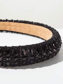 1pc Solid Color Rhinestone Decorated Headband, Minimalist Elegant Sponge Crown Jewel Decor Hair Accessory, Versatile Daily Wear Hairband - Black - View 3