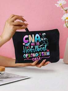 Modisches CNA Muster Handtaschen Set, inklusive Make-up Tasche, geeignet für Frauen - Krankenschwester Thema große Kapazität Reise Aufbewahrungstasche, Pendler Schultertasche, mit festem Schultergurt, Stoffmaterial, empfohlene Handwäsche - Schwarz, Make-up Tasche, Handtasche, Schlafzimmer Dekoration, Zurück zur Schule - Verschiedenfarbig - Übersicht 8