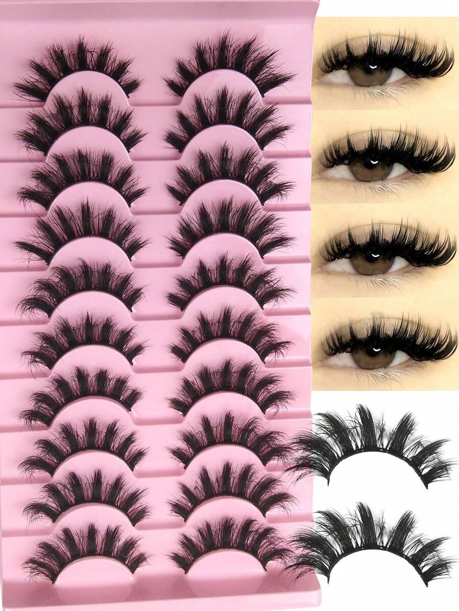 10 Pairs Of Fluffy Faux Mink False Eyelashes, Fine Style False Eyelashes, Thick Style False Eyelashes, Curled Style False Eyelashes, 3D Natural Style False Eyelashes,Cat-Eye Style False Eyelashes, Suitable For Various Occasions