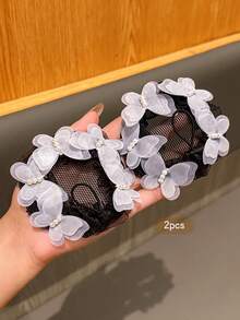 2pcs White Butterfly Hair Net Suitable For Performance Dance Headpiece - Multicolor - View 3