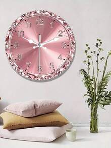 1pc 2D Flat Romantic Pink Luxury Rhinestone Wall Clock, Suitable For Bedroom, Living Room, Office Decor, Size 10/12 Inches (Batteries Not Included) - Multicolor - View 7