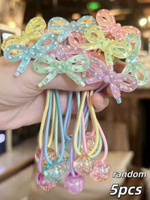 5pcs Girls' Versatile Transparent Polka Dot Bow Elastic Hair Ties - Multicolor - View 3