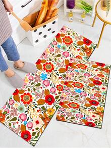 1 tấm thảm bếp cao su chống trượt thấm hút họa tiết hoa cổ điển, thảm chống bám bẩn, phù hợp cho phòng khách, phòng ngủ, hành lang, phòng tắm và phòng giặt, chất liệu polyester, phù hợp trang trí nhà cửa trong nhà và ngoài trời - Nhiều màu - Xem 2