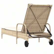 Lettino prendisole  con ruote e cuscino, in rattan sintetico, beige - A - Visualizzare 6