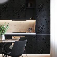1 Roll Thickened Black Floral Embossed Contact Paper, Peel And Stick Removable Waterproof PVC Vinyl Wallpaper For Cabinets Countertops Drawers Table Kitchen Bathroom Home Decor - Black - View 9