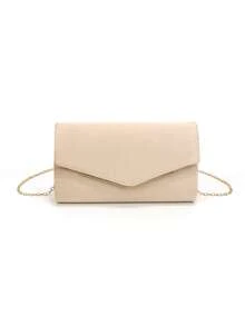 Beige Women's Velvet Clutch Bag, Formal Party Handbag With Detachable Chain Strap - Apricot - View 5
