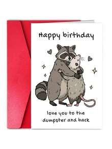 1pc Card Depicting Raccoon And Weasel Embracing, Suitable As A Quirky Valentine's Day Gift, Best Friend's Birthday Surprise, Or Humorous Anniversary Card With Cute Mouse Illustration - View 2