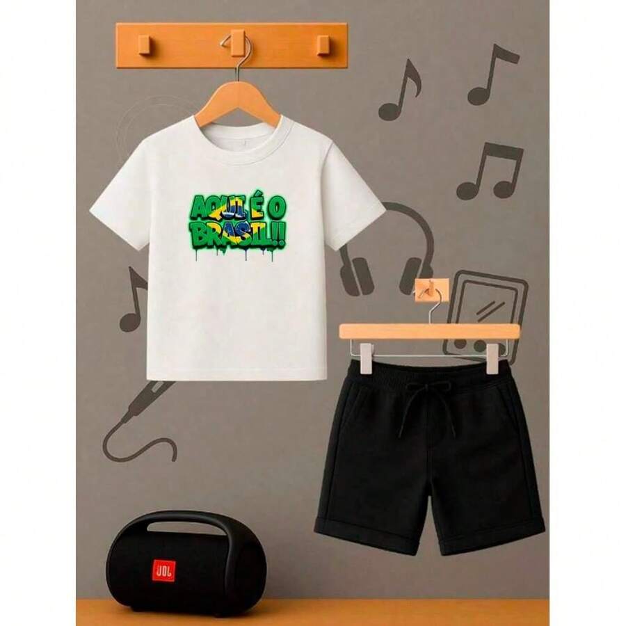 Conjunto infantil juvenil Unissex Aqui é o Brasil - Branco - Visão 1
