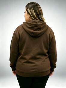 Women's Plus Size Blouse With Zipper, Pockets, And Fur Trim. - 摩卡棕 - 查看 2