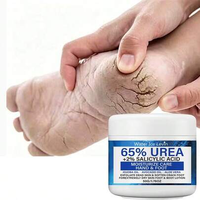 كريم قدم بنسبة 65% يوريا + 2% حمض السالسيليك، مناسب للقدمين الجافة والمتشققة والكعوب، يرطب القدمين الجافة والكعوب، يمنع تشقق القدمين، يجعل القدمين ناعمة وطرية، يغذي ويرطب القدمين، مناسب للكعوب المتشققة والكاحلين والندبات والجلد المتقرن والجلد الميت، ومنعم للأظافر، ويصلح حاجز الجلد