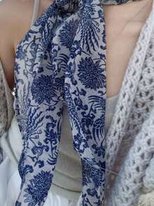 1pc Blue And White Porcelain Style Scarf, Elegant 2026 New Spring/Summer Fashion Versatile Thin Neck Scarf - Multicolor - View 4
