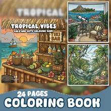 Tropical Coloring Pages, Summer Beach Island Coloring, Relaxing Coloring, Cute Numbered Coloring Book. The Book Contains Relaxing Beach Scenes, Vegetation, And Island-Themed Designs. The Lines Are Simple And Smooth, Making It Easy To Color. - 熱帶風情著色本 - 查看 1