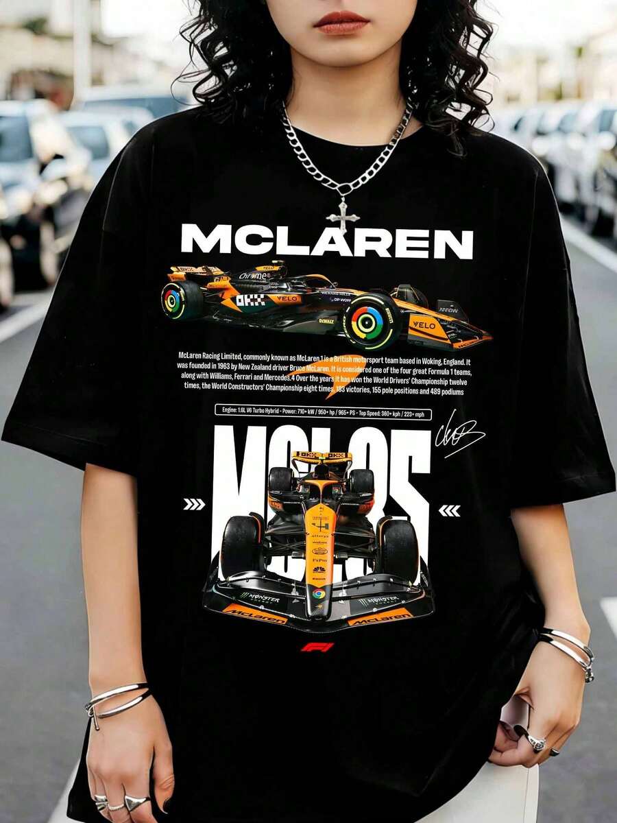 McLarenS Graphic F1 Racing Team T-Shirt, FormulaS 1 Crew Neck T-Shirt, Casual Black Short-Sleeve Top For Fans - Black - View 1