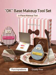 Amortals 6Pcs Base Makeup Tool Gift Set – Foundation Brush, 3 Dual-Use Powder Puffs, Storage Case & 100 Sheets Mixing Paper, Powder-Saving Soft Sponges For Flawless Foundation, Viral Trending Makeup Kit For Beginners & Gift - Multicolor - View 1