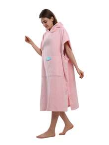 Absorbent Surfing Cloak, Unisex, Quick-Dry Towel Changing Cloak With Hood, Adult Size, Beach Surfing Swimming Changing Robe - Pink - View 4