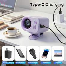 Miniso Meisu 高速便攜式夾式風扇，3000mAh 電池，USB-C 快充，馬達轉速最高 20,000 RPM，智慧顯示螢幕，360° 可調，適用於辦公室、居家、戶外，多功能設計，手持/桌上/腰部夾式風扇 - 紫色 - 查看 9