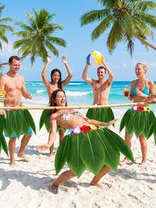1pc Hawaiian Leaf Hula Skirt With Flowers,Soft Breathable Adjustable Artificial Green Leaf Skirts Decor,Suitable For Hawaiian Themed Parties, Beach Parties, Luau Parties And Masquerades,Ideal Gifts For Family Friends - View 4