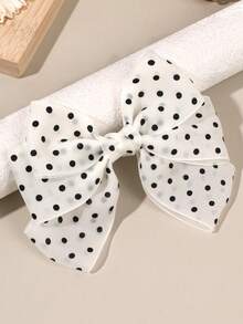 1 Stück Schwarz-Weißer Polka-Dot Schleifen-Haarclip, Feen-Stil Vintage Polka-Dot Krokodil-Clip, Mädchen Urlaubs-Lässig-Urlaub Haaraccessoire, geeignet für Teenager - Verschiedenfarbig - Übersicht 3