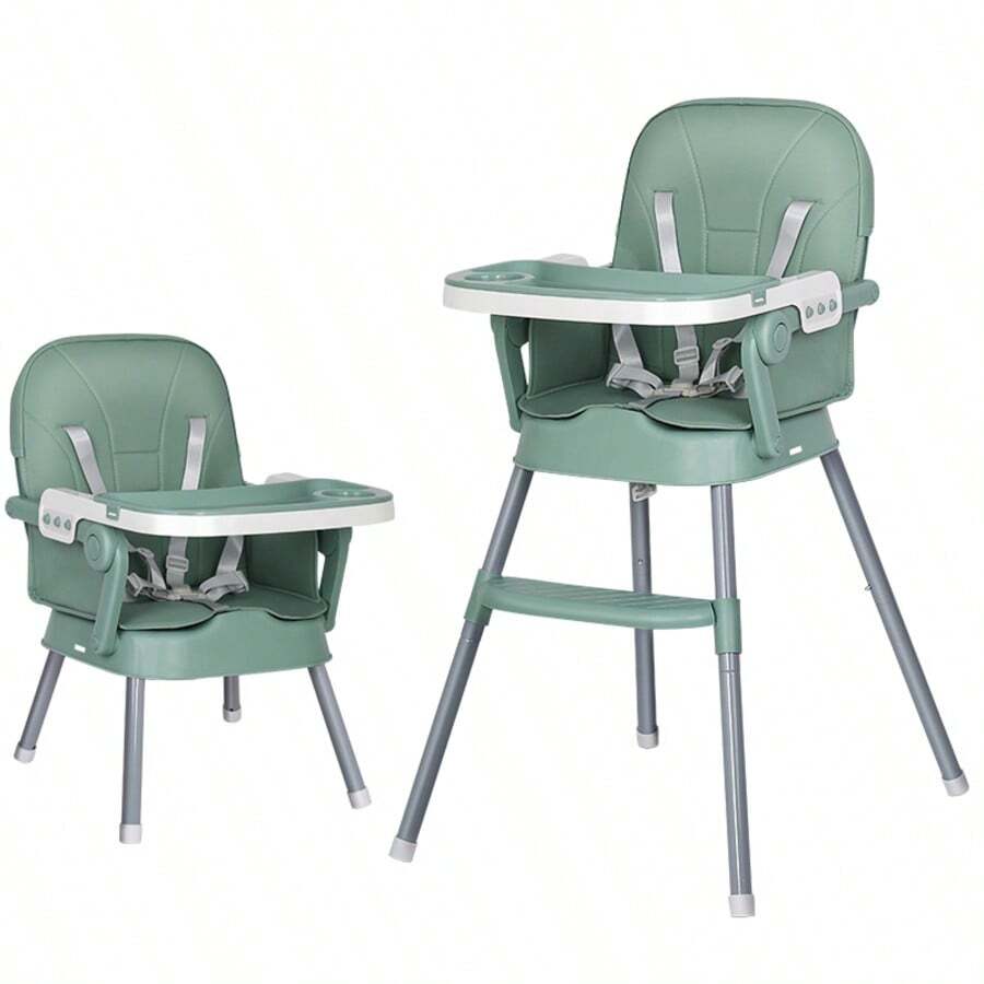 Silla Alta para Bebé Multifuncional 3 en 1, Silla de Comer Ajustable y Plegable con Charola Doble, Silla de Bebé Segura de 6 Meses a 4 Años - Verde - Ver 1
