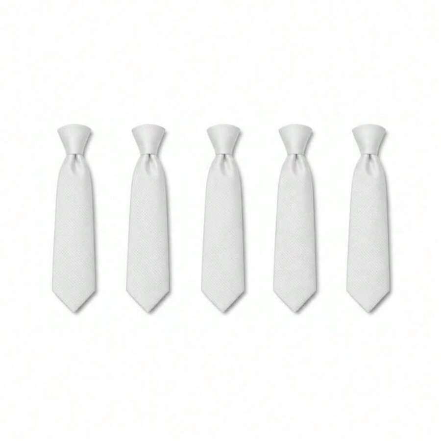 Set Of 5 Light Gray Formal Ties For Groomsmen, Weddings, Events, And Conferences - White - View 1