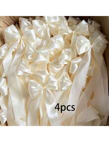 12/4pcs Wedding Car Decorative Bows: Bohemian-Style Satin Bows-Cute Pink And White Designs, Perfect For Weddings, Birthdays, And Valentine's Day; Ideal For Decorating Bridal Gifts, Candleholders, Wine Glasses, And Gift Wrapping; Bow Decorations - Multiple Styles - View 12