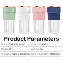 1500mAh Rechargeable Mini Juicer Cup, Multi-Function Mini Blender Cup Large Capacity Juicer, Portable Wireless Blender Suitable For Sports, Travel, Home Use, 40W Power - Below 0.5L - View 5