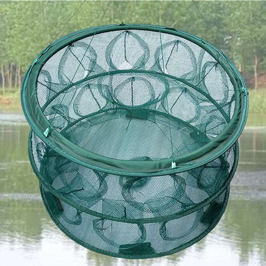 Folding Fishing Net, Convenient For Carrying Outdoor Fishing Nets For Catching Shrimp. - Dark Green - View 1