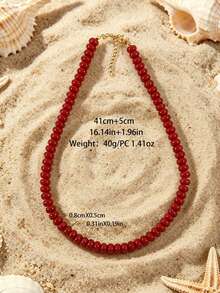 1pc European And American Bohemian Simulated Stone Abacus Beaded Short Necklace, Stainless Steel Accessories, Suitable For Holiday And Beach - Handmade Beaded Faux Stone Stainless Steel Necklace - View 11