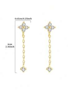 Anting-anting Rumbai Berlian Imitasi Bentuk Daun Semanggi Empat Kelopak - Anting Rumbai - View 5