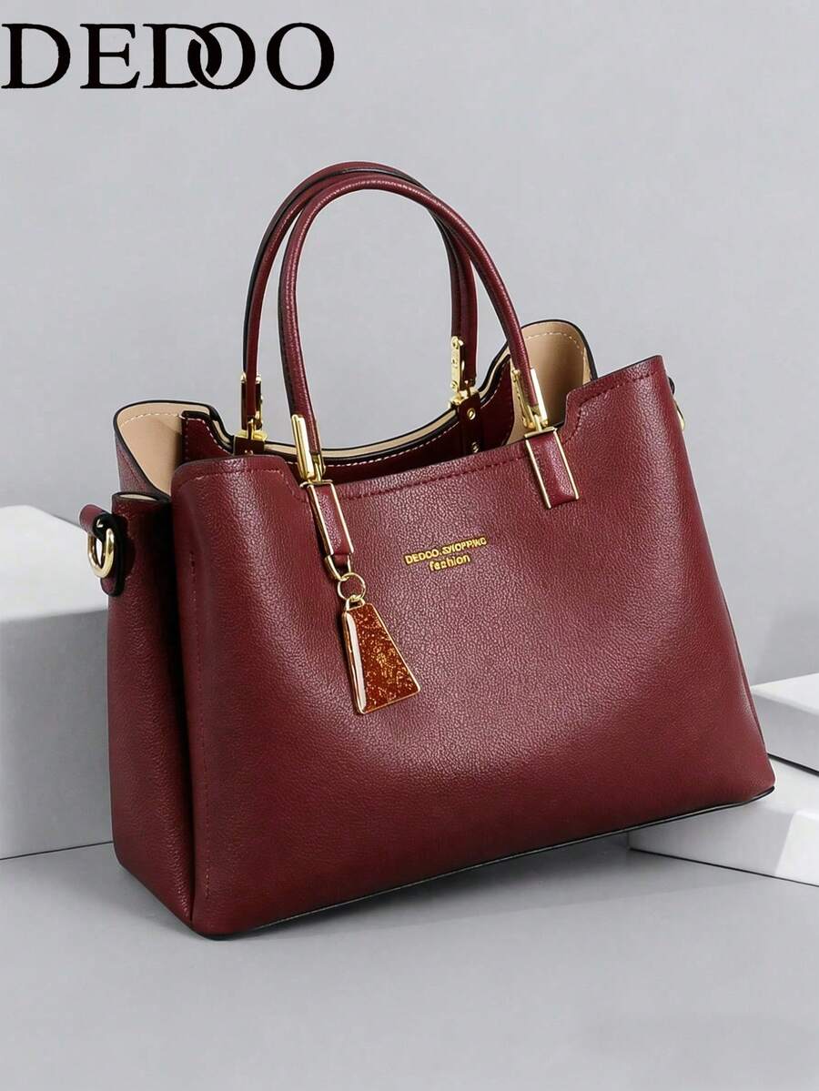 Dedoo Luxury Fashion Multi-Compartment Large Capacity Charm Handbag & Shoulder Bag (Random Gold Foil Letter Style On Bag Body) - Burgundy - View 1