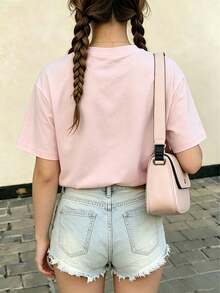 Girls' Disney *Lilo & Stitch* T-Shirt - Featuring A Charming Graphic Of Stitch And Angel Alongside Pink Hearts, This Casual Short-Sleeve Top Is Crafted From Pure Cotton. Perfect For Fans To Collect Or For Everyday Wear, It Makes An Ideal Gift For Friends, Family, And Disney Enthusiasts Alike. - Pink - View 3