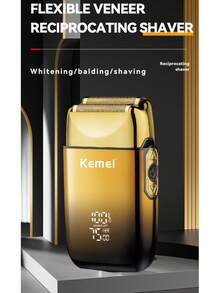 Kemei KM-TX10 熱銷男士電動刮鬍機 往復式貼面刮鬍刀 USB充電 雙刀頭 光頭刮鬍機 高速 7500RPM 數位顯示 3段調速 胡鬚修剪器 父親節禮物 1件 - 金色 - 查看 4