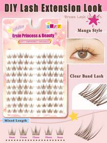 100 Stücke 8-12mm gemischte Länge braune Büschel Wimpern mit transparentem Band, individuelle Büschel Wimpern mit segmentierten Spitzen, individuelles transparentes Band, Clean Girl Look, Falsche Wimpern, individuelle Wimpernverlängerungen - Braun - Übersicht 11