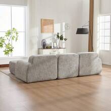 Modular Compression Sofa In Chenille Fabric, Filled With 30D High-Resilience Foam. Easy To Move And Featuring A Non-Slip Base, It Is Ideal For Living Rooms And Other Spaces. Beige - Grey - View 8