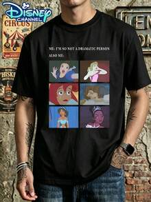 T-shirt imprimé Disney à col rond avec motif palazzo et carreaux de princesses, Blanche-Neige, Ariel et Jasmine, collection princesses, imprimé dessin animé, haut d'été à manches courtes pour homme, t-shirt à manches courtes 100 % coton de haute qualité, coupe décontractée et respirante, unisexe, indispensable pour les fans de Disney, idéal pour voyager à Disneyland, pour les couples, au quotidien, en ville, en vacances ou à la fac. - Noir - Voir 1