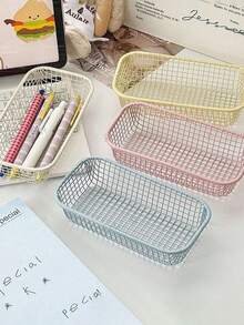 4pcs/1pc Mini Macaron Color Metal Storage Basket, Fashionable Desktop Organizer Rack, Minimalist Home Decor, Multi-Function Desktop Storage Rack, Suitable For Office Desk & Vanity, Lightweight Rust-Resistant Metal Storage Box, Smooth Edges - Multiple Styles - View 8