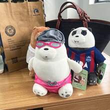 WE BARE BEARS 原創毛絨玩偶 夏季世界盃運動足球與游泳熊娃娃 可愛熊貓 北極熊 灰熊 柔軟填充動物玩偶 生日兒童節禮物 - 彩色 - 查看 8