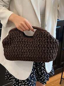 这款女士休闲草编手提包采用顶部提手设计，质感丰富，透气性好，是夏季海滩旅行、度假、购物和休闲外出的理想之选。它非常适合学生、上班族和旅行爱好者。 - 咖啡 - 查看 3