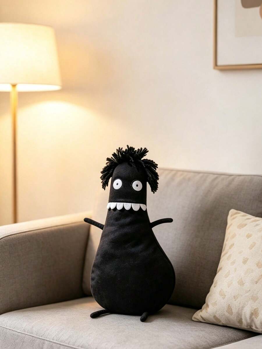 1pc 40cm/15.75in Small Head Monster Dark Humor Plush Doll, Black Weird Style Plush Doll, Humorous Ugly Cute Stuffed Doll, Gothic Horror Pillow, Unique Room Decor Friend Gift - Black - View 1