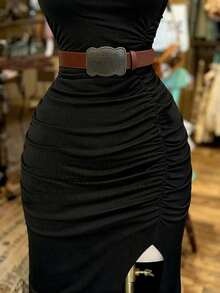 Vestido ajustado de hombros descubiertos sin mangas de largo medio - Negro - Ver 6