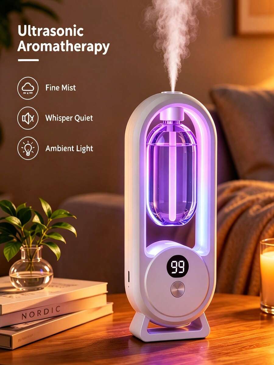 D8 高端香氛擴香機，自動 USB 加濕器，芳香噴霧器，可充電式電氣空氣淨化器，附彩色氛圍燈。5 種工作模式，兼容 6 種香氛精油，適用於臥室、客廳、書桌、大空間、寵物區、酒店和汽車（薰衣草、茉莉、梔子花、檀香、佛手柑、花香、節日禮物）
