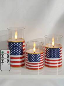 3pcs Flameless Candle Lights With Remote Control/Timer Function, Battery Operated Warm Light Candles, For Table Centerpiece Decoration, Suitable For US Independence Day, Holiday Atmosphere Decorative Lights - Warm Light - View 13
