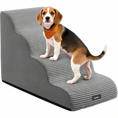 Feandrea Escalera para Perros de 3 Peldaños, para Cama, Sofá, Antideslizante, Cubierta Lavableíble, Gris Paloma MPPS003G01 NVVY