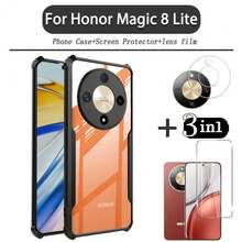 3in1 For Honor Magic 8 Lite Phone Case Shockproof For Honor Magic 8 Lite Phone Cover + Tempered Glass Protective Film+Lens Film - Black - View 1