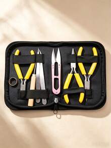 8件套高级钳子工具套装，包括3把多功能珠宝制作钳、2把镊子、1把锥形钳、1把U型剪钳和1把戒指开口器。适用于串珠、手工制作、缠绕和DIY珠宝制作，非常适合初学者和专业人士。 - 8件工具包套裝 - 查看 4