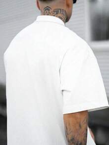 Camiseta de manga corta para hombre, de color sólido, baja elasticidad, minimalista, versátil, ligera, holgada y transpirable, para deportes de verano. N9JO - Blanco - Ver 2