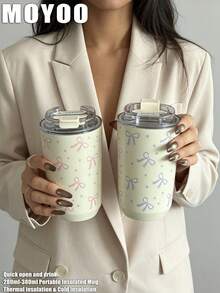 1个ins风可爱蝴蝶结爱心装饰双层不锈钢保温杯，容量280ml-380ml，适用于健身房、办公室、家庭、户外、旅行、节日礼物、毕业典礼、返校季、母亲节等场合。 - 彩色 - 查看 9